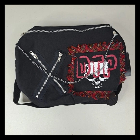 |vtg| Dead Threads •DEADSTOCK• Anarchy Goth Skull Canvas Messenger Bag Punk 90s - Picture 2 of 6